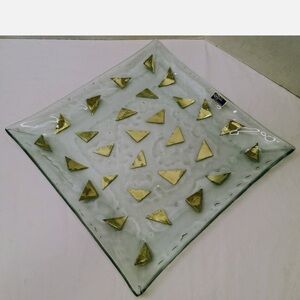 Glass Tray with Gold Triangle Accents